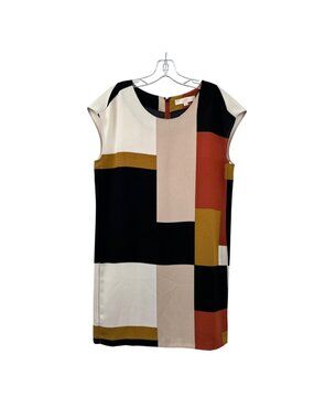 Loft Womens Geometric Print Shift Dress Cap Sleeve Colorful Size Medium